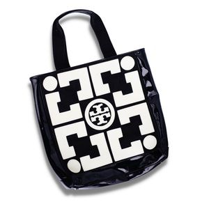 Tory Burch Patent Leather Black and White Carryall Tote